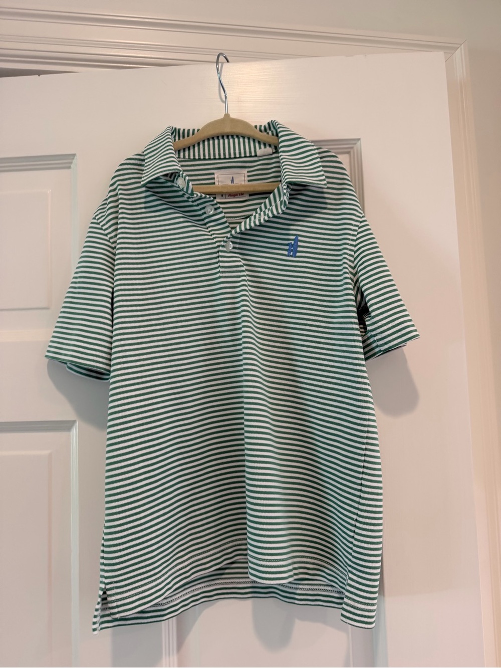 Johnnie-O Boys Green & White Striped Performance Polo
